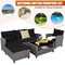 4-Piece Black PE Rattan Outdoor Patio Conversation Sofa Set with Tempered Glass Coffee Table